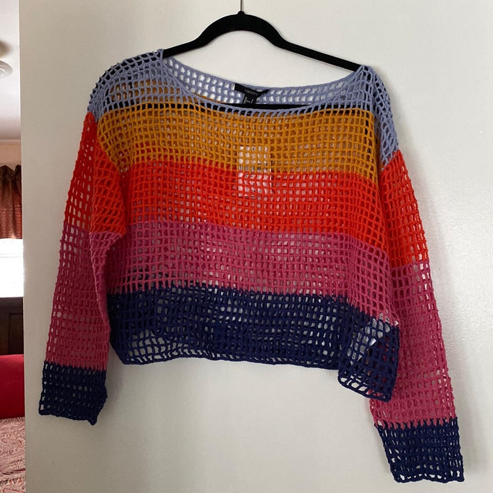 Forever 21 Open netted cropped sweater
